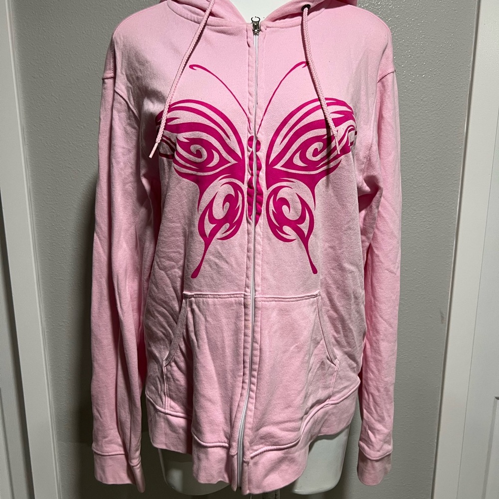 Hot Topic Pink Butterfly Zip-Up Hoodie